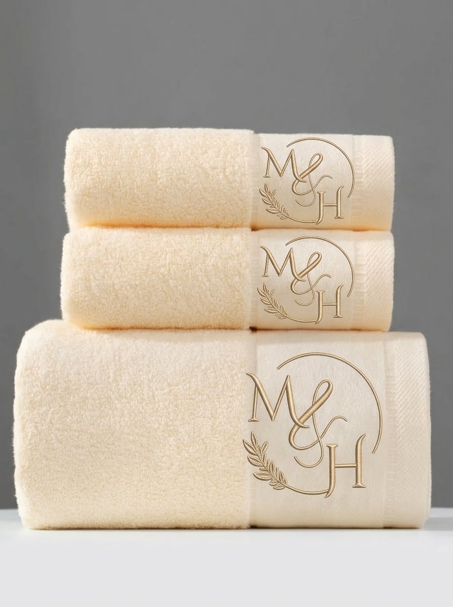 Serviettes de bain beiges M&H